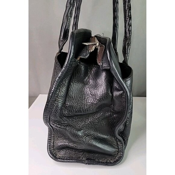 Patricia Nash Satchel Purse Tooled Studded Black Leather 13W x 10H Bottom Studs - Picture 7 of 16